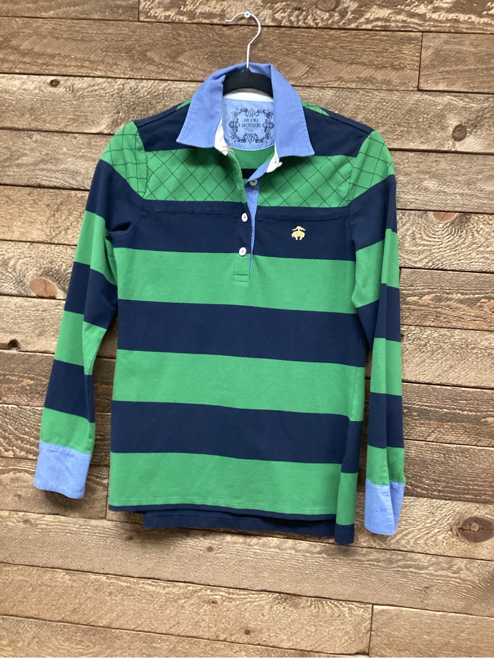 Polo-Style Striped Rugby Sweater - Green & Navy - Picture 2 of 7